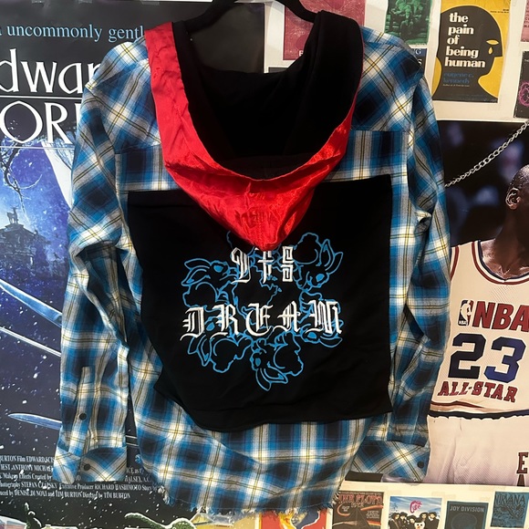 mens DIESEL plaid hooded button-up flannel shirt - Picture 2 of 8